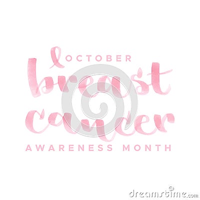 Breast cancer awareness month brush lettering. Pink marker pen hand drawn. Vector illustration, flat design Vector Illustration
