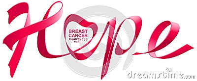 Breast cancer awareness month hope ribbon. Heart shape symbol of hope Vector Illustration