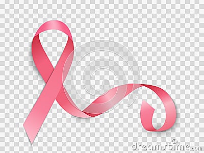 Breast Cancer Awareness Month Pink Ribbon Sign on Transparent Background Vector Illustration Vector Illustration