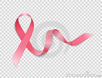 Breast Cancer Awareness Month Pink Ribbon Sign on Transparent Background Vector Illustration Vector Illustration