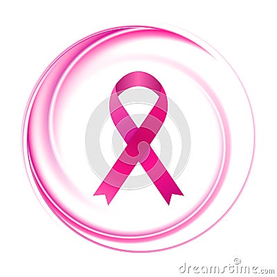 Breast cancer awareness month. Pink smooth circle background and ribbon tape Vector Illustration