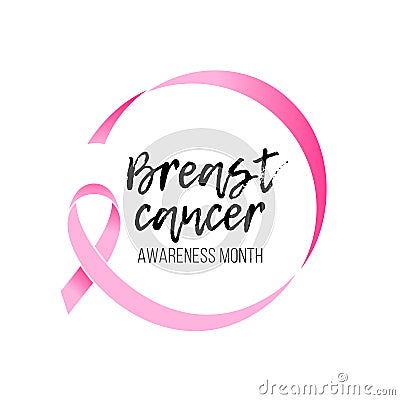 Breast cancer awareness month pink ribbon woman solidairy vector symbol Vector Illustration