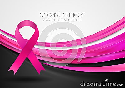 Breast cancer awareness month. Smooth silk waves and ribbon tape design Vector Illustration