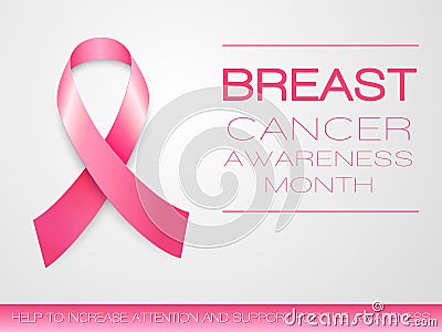 Breast Cancer Awareness Month. Vector isolated illustration with pink Ribbon on grey background Cartoon Illustration