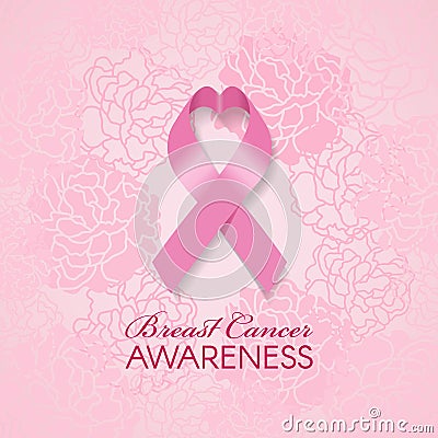 Breast cancer awareness with pink heart ribbon and soft pink rose abstract background vector illustration Vector Illustration