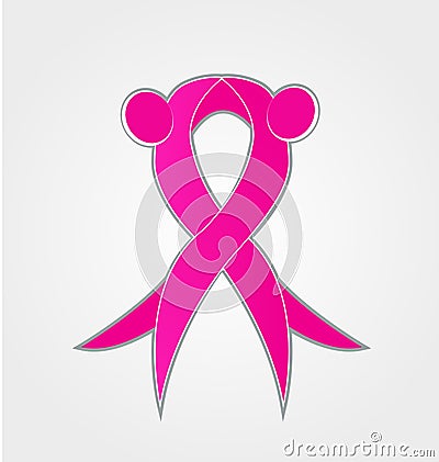 Breast cancer awareness, pink ribbon abstract icon Vector Illustration