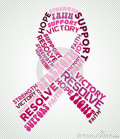 Breast cancer awareness pink ribbon text collage Vector Illustration