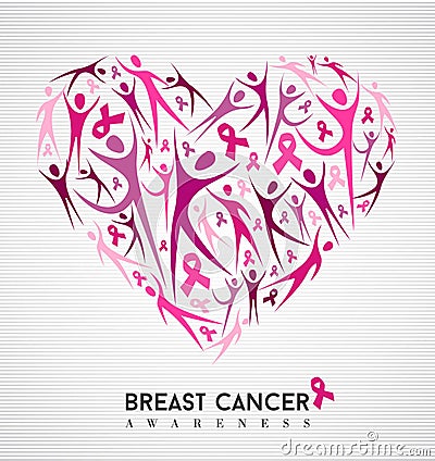 Breast cancer awareness pink ribbon women heart Vector Illustration