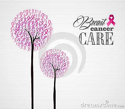 Breast cancer awareness pink ribbons conceptual trees EPS10 file Vector Illustration