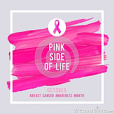 Breast Cancer Awareness Poster. Creative Pink Brush Stroke and Silk Ribbon Symbol Cancer Vector Illustration