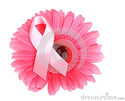 Breast Cancer Awareness Ribbon on Flower Stock Photo