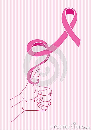 Breast cancer awareness ribbon human hand thumb dr Vector Illustration