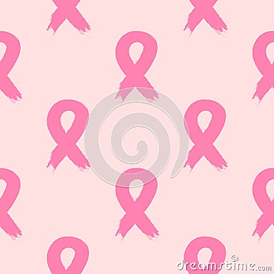 Breast cancer awareness ribbon. A seamless pattern painted with a rough brush. Vector Illustration