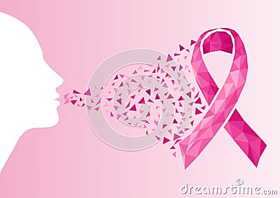 Breast cancer awareness ribbon transparency woman face. Vector Illustration