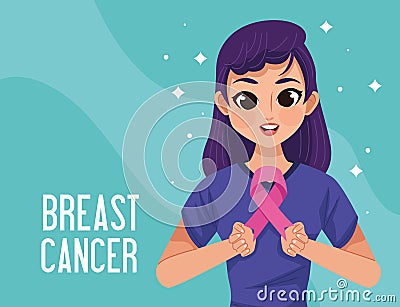 breast cancer lettering postcard Vector Illustration