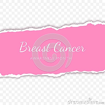 Breast cancer lettering on torn paper strip realistic illustration Vector Illustration