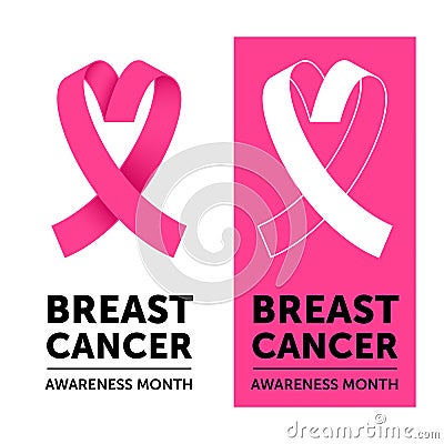 Breast Cancer pink awareness ribbon emblem banner Stock Photo
