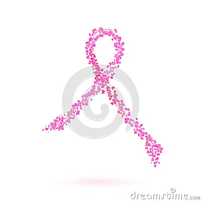 Breast cancer. pink ribbon from hearts Vector Illustration