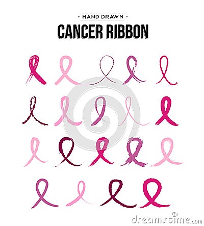 Breast cancer ribbon set in hand drawn style Vector Illustration