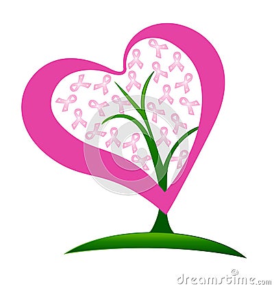 Breast cancer ribbons heart tree Vector Illustration