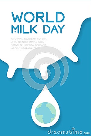 Breast cow milking with world milk droplet, World Milk Day concept flat design illustration Vector Illustration