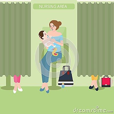 Breast feeding lactation room facility public area nursing baby Vector Illustration