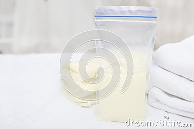 Breast milk bags with copy space Stock Photo