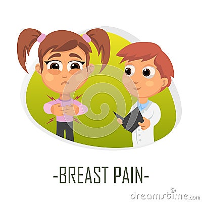 Breast pain concept. Vector illustration. Cartoon Illustration