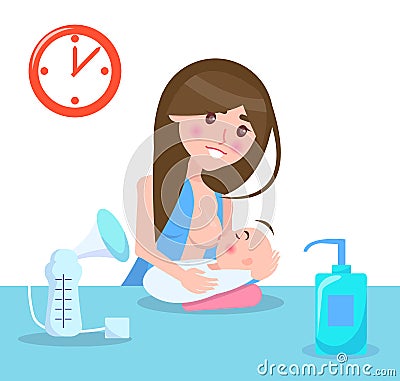 Breastfeeding Mother and Child Vector Illustration Vector Illustration