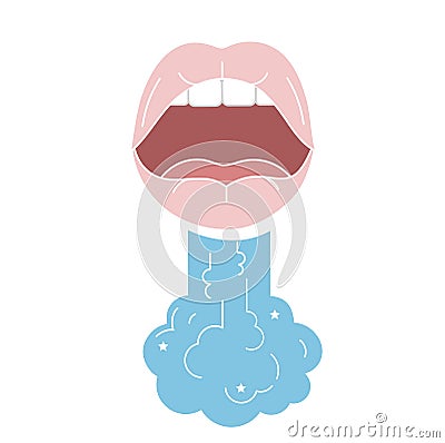 Breath design concept. Open mouth with steam.Fresh breath icon in flat style.Cavity oral mouth. vector cartoon style. Vector Illustration
