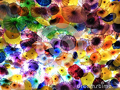 The Breath-Taking Display Of Hand Blown Glass Flowers At The Bellagio Hotel Lobby Chandelier Editorial Stock Photo