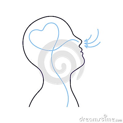 Breathing exercise, deep breath through nose for benefit and good work brain. Healthy yoga and relaxation. Vector Vector Illustration