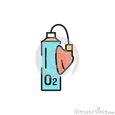 Breathing oxygen cylinder color line icon. Editable stroke Stock Photo