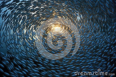 Breathtaking Aerial View Of Huge School Of Fish. Generative AI Stock Photo