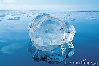 Breathtaking Aerial View. Majestic Glacier Slowly Melting into the Serene and Pristine Icy Blue Sea Stock Photo