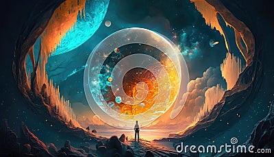 Abstract outer space endless nebula galaxy background, ai generative Stock Photo
