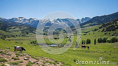 Breathtaking Alpine Mountain Range Offering Spectacular Views of Serene Valley and Lush Greenery Stock Photo