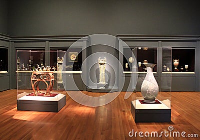 Breathtaking artifacts encased in glass, Cleveland Art Museum,Ohio,2016 Editorial Stock Photo