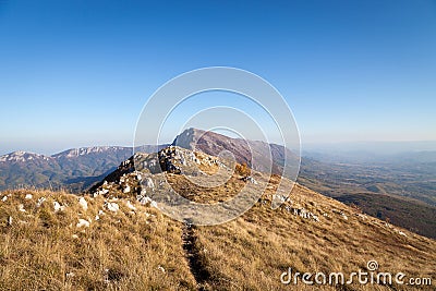 Breathtaking autumn view of Trem summit on Dry mountain (Suva planina) in Serbia Stock Photo