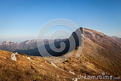 Breathtaking autumn view of Trem summit on Dry mountain (Suva planina) in Serbia Stock Photo