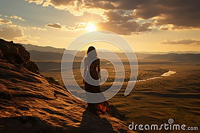 Breathtaking beauty of the canyon landscape through the eyes of the woman. AI generated Stock Photo
