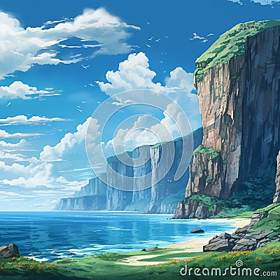 Breathtaking Cliffs Cartoon Illustration