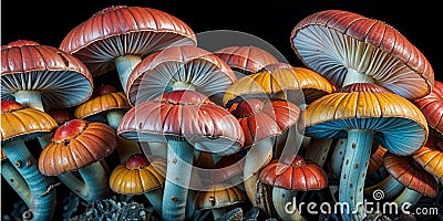 Vibrant Cluster of Colorful Mushrooms, image is generated using AI Stock Photo