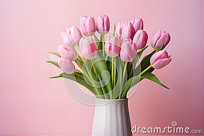 Pink tulips set against a soft, pastel background, conveying a sense of tranquility and natural beauty. AI Generated Stock Photo