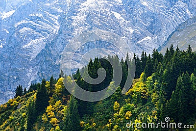 Breathtaking lansdcape of mountains, forests and small Bavarian villages in the distance. Scenic view of Bavarian Alps with majest Stock Photo