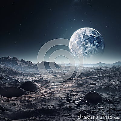 Breathtaking Moonscape with Earthrise Wallpaper Stock Photo