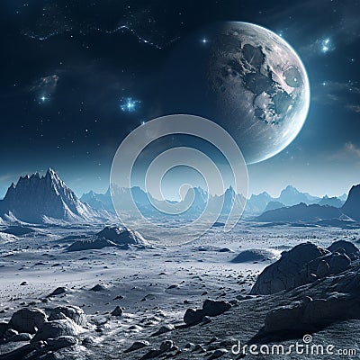 Breathtaking Moonscape with Earthrise Wallpaper Stock Photo