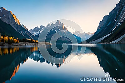 A breathtaking mountain lake, its intense blue color set against the backdrop of towering granite cliffs and a clear, sunny sky Stock Photo