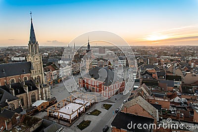A breathtaking panorama over the city, region and Grote Markt of Sint-Truiden Stock Photo