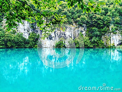 Breathtaking scene of Plitvice lake,national park of Croatia. Listed on UNESCO world heritage. Stock Photo